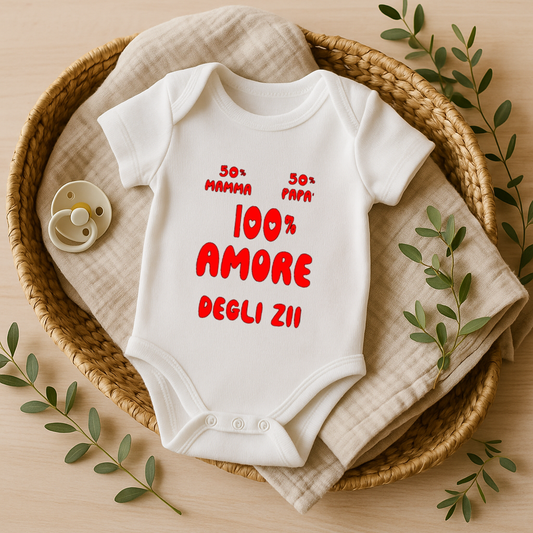 Body neonato “50% mamma, 50% papà, 100% amore degli zii/nonni"