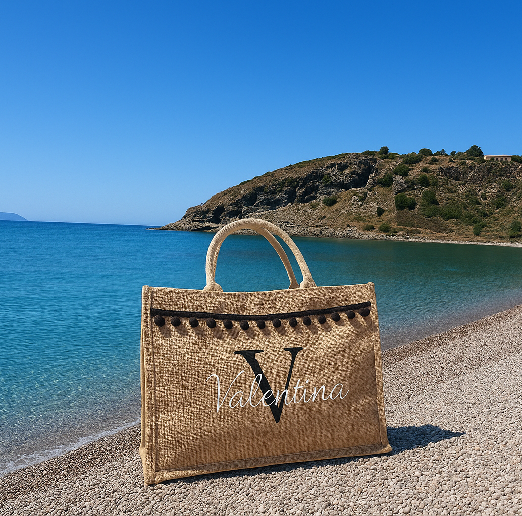 Borsa in juta personalizzata con nome e iniziale