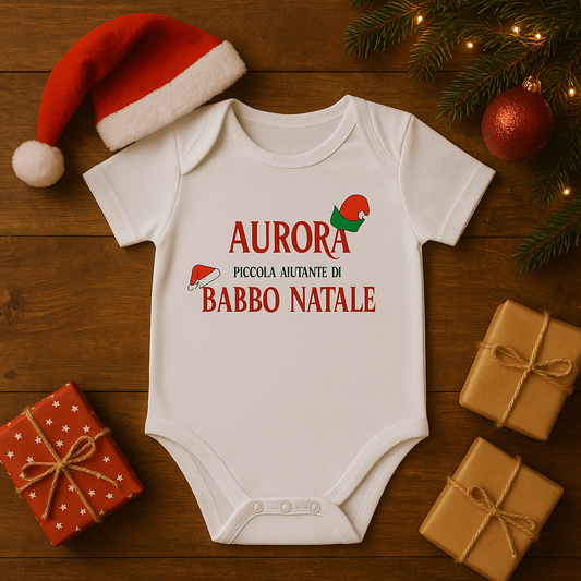 Body Neonato Natalizio Personalizzato – Piccolo Aiutante di Babbo Natale